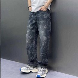 Jeans pour hommes Designer Trendy Denim pour hommes imprimés pantalons américains coupe ample jambe droite à la mode 52VE
