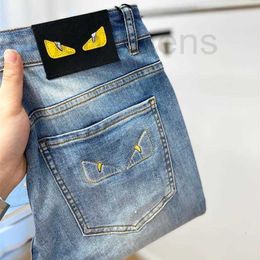 Herenjeans ontwerper Ultradunne high-end monster eyed jeans voor heren slim fit rechte buis stretch trendy casual broek, premium Europese producten YX57