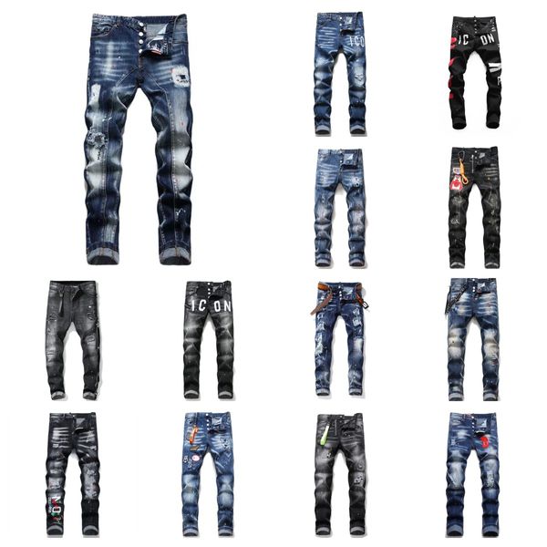 Jeans pour hommes designer patch de lavage trou vintage élastique Slim High Street High Street D2 marque jeans brodés de haute qualité pour hommes et femmes