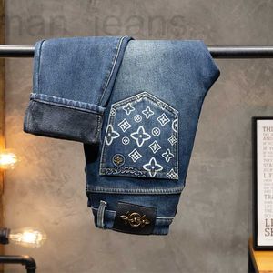 Herenjeans designer Winter dikke pluche en dikke blauwe jeans voor elastische slim-fit herenleggings die niet omvangrijk zijn, trendy en veelzijdig voor vrijetijdskleding U9MI