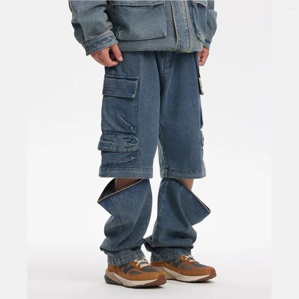 Jeans pour hommes Jambes détachables Hommes Japon Streetwear Cityboy Mode Lâche Casual Vintage Denim Cargo Pantalon Homme Baggy Pantalon