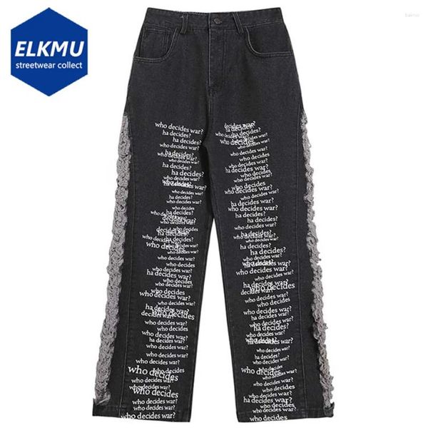 Jeans para hombres Farta negra angustiada Pantalones de mezclilla holgada de mezclilla Harajuku Streetwear Hip Hop Side Broken Reped