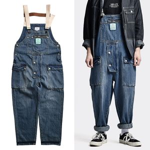 Jeans da uomo Salopette di jeans blu invecchiato Pantaloni cargo da lavoro da uomo Old School Easy Chic Worker Pantaloni con bretelle multitasche Uomo Casual Dad Jeans 220929