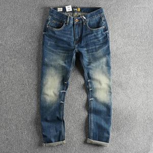 Jeans pour hommes denim en détresse pour hommes 93% coton American printemps vintage blanc lavé pantalon jeunesse mâle harajuku fit un pantalon droit