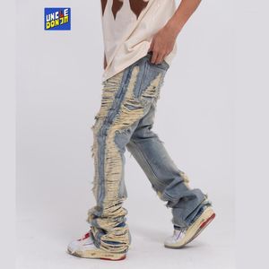Heren jeans bedroefd voor mannen y2k streetwear gescheurde vrachtkleding beschadigde flare jeans