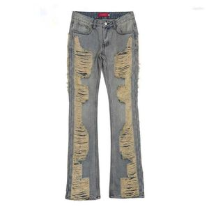 Herenjeans Distressed voor heren Y2k Fashion Tide Brand Streetwear Ripped Cargo-kleding Damaged Flare Jeans
