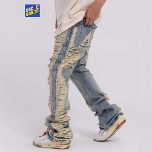 Mannen Jeans Verontruste Jeans Voor Mannen Y2k Kleding Streetwear Mannen Ripped Cargo Jeans Mannen Kleding Beschadigd Flare Jeans 230705