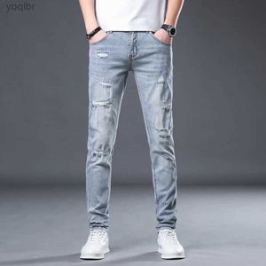 Jeans masculin jeans en détresse pour hommes slim fit léger pantalon de denim élastique bleu léger pantalon de rue pantalon hip hop jeans en larmes pantalon topl244