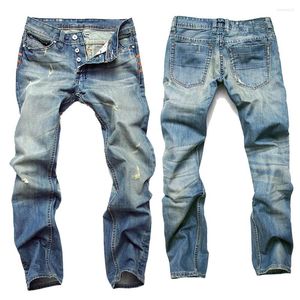 Jeans pour hommes Distressed Mens Mid Rise Denim Pantalon Bouton Straight Men Retro Baggy Designer Vintage Streetwear