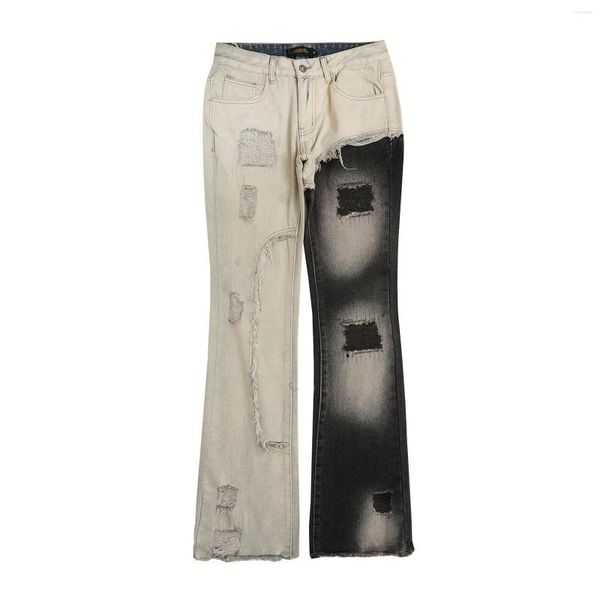 Pantalones vaqueros desgastados de retales ajustados para hombre, ropa de calle para hombre, pantalones vaqueros rasgados de estilo Hip Hop para mujer