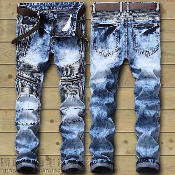 Calças de brim masculinas dropshipping moda nova motociclista jeans angustiado estiramento rasgado hip hop fino ajuste buracos punk denim algodão calças l2312