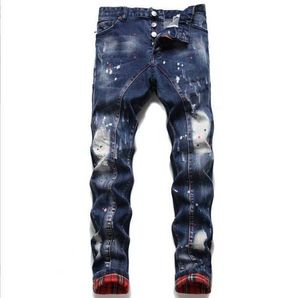 Jeans para hombres DS23 Pantalones rasgados Cuadrados personalizados 22FW Pantalones Diseñador de marca Color de empalme salvaje 64 Bolsillo trasero 1Pav Slime Le Fgkk