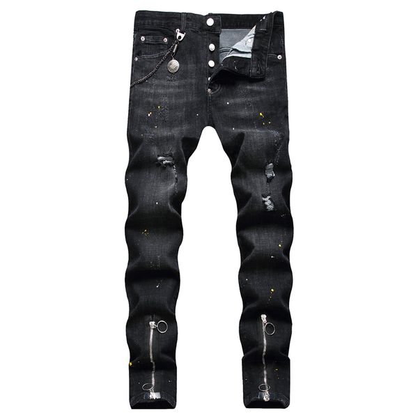 Jeans para hombres DSQ2 Hombres Cool Guy Negro Clásico Hombre Hip Hop Rock Moto Mens Diseño Casual Ripped Skinny Denim Biker Dsq 1072 Tamaño grande 40