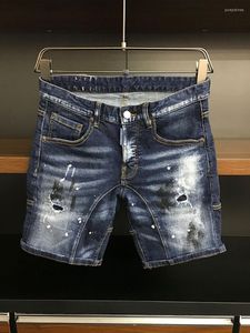 Jeans pour hommes Dsqpleind2 Shorts d'été pour hommes Biker Pantalons courts Denim Vêtements Skinny Hip Hop Streetwear Washed Hole Man Slime Splicing