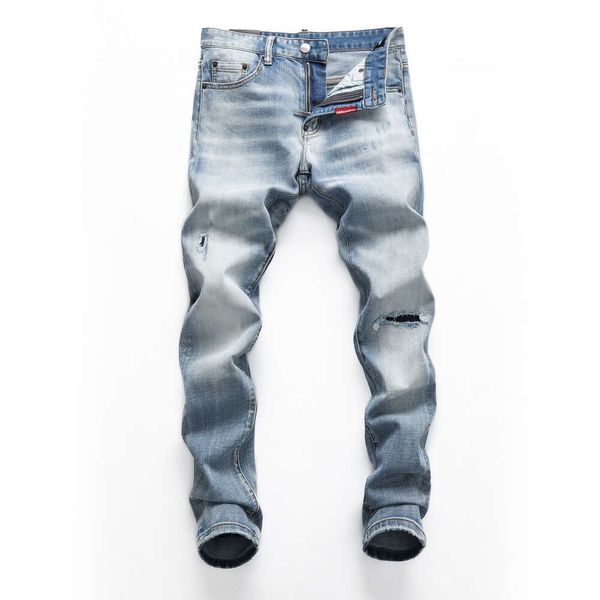 Jeans pour hommes dsqua jeans printemps et automne trou cassé élastique lavage à l'eau pieds de course serré boîte de nuit lumière fraîche D2 pantalons