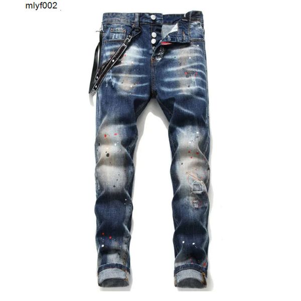 Jeans pour hommes Dsquare Designer de luxe européen et américain Slim Fit Pantalon de broderie élastique Mode Swing Paint Vêtements Taille américaine