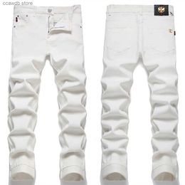 Herrenjeans EHMD Pure White Scraped Jeans Herren Vier Jahreszeiten Baumwolle Bequemes Leder Auktion Trend Multi Pocket Motorrad Einfach Neu 2 T240109