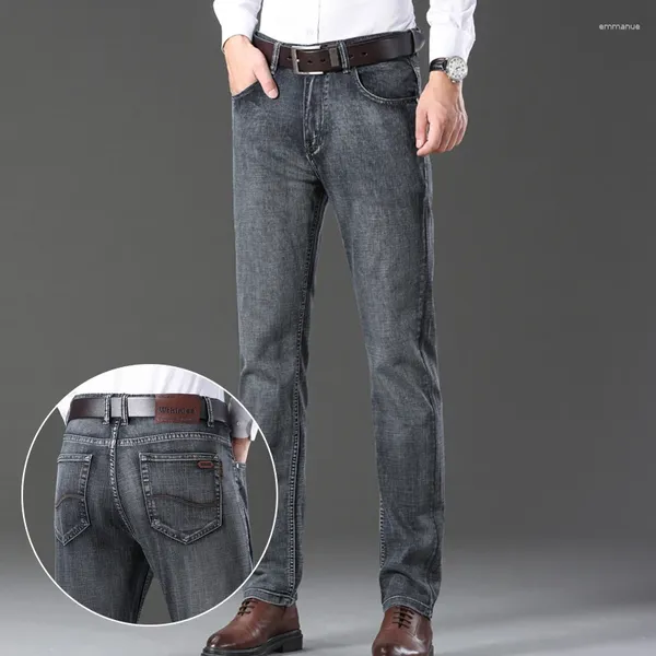 Jeans para hombres Elásticos Hombres de negocios Denim Gris Regular Fit Straight Daily Plus Tamaño Pantalones clásicos Masculino