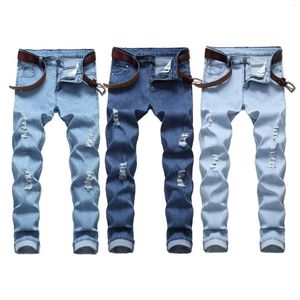 Hommes Jeans Élastique Slim Fit Déchiré Bleu Automne Mâle Coton Droite Cowboys Pantalon Mode Garçons Long Casual Denim Pantalon