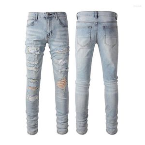 Jean élastique en coton de haute qualité pour homme, pantalon en Denim de couleur claire, avec Patch de luxe, lavage, grande taille 40