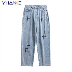 Jeans voor heren Geborduurde jeans Y2k rechte broek voor heren Herfst Nieuwe Koreaanse mode High Street Hiphop-stijl Losse broek met wijde pijpen Trend T221102