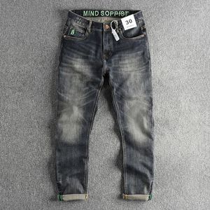 Jeans pour hommes broderie denim hommes effilés rétro pantalons lavés en détresse pour la jeunesse américaine décontractée mâle pantalon droit streetwear