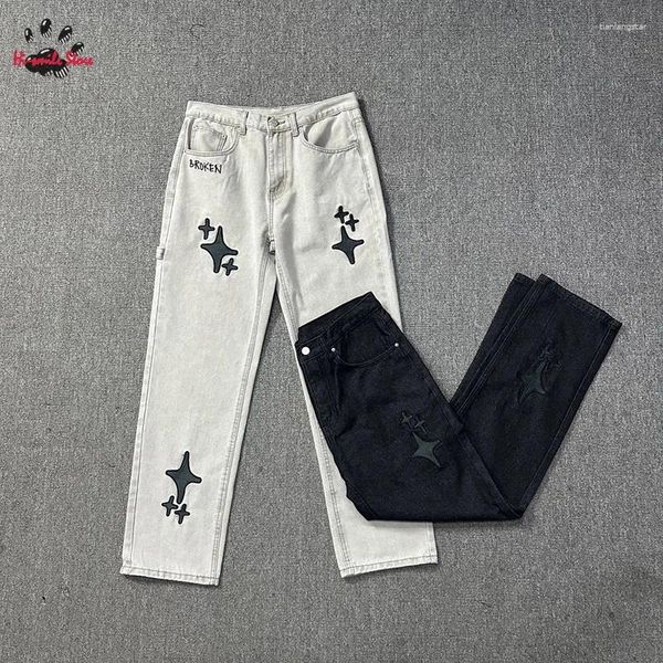 Pantalones vaqueros para hombre con logotipo bordado, pantalones vaqueros rectos de planeta roto, pantalones de chándal con bolsillo lavados 1:1 para hombre y mujer