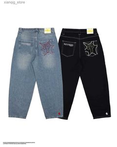 Jeans masculine broderie de jeans à jambes larges droits et streetwear féminin 2023 Nouvelles lettres harajuku jeans sottaires décontractés y2k pantalon l49