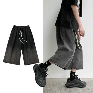 Jeans pour hommes Emo Hommes Harajuku Streetwear Shorts Hip Hop Pantalon Denim Court Jean Baggy Pantalon Alt Surdimensionné Mâle Fée Grunge VêtementsHommes