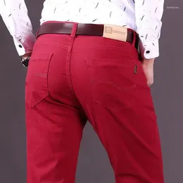 Jeans pour hommes Est Hiver Épaissir Vin Rouge Polaire Chaud Mode Affaires Casual Droit Denim Stretch Pantalon Mâle Marque Pantalon