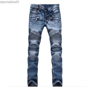 Jeans masculin Europe et Amérique pliant des jeans de flocons de neige à glissière pliante