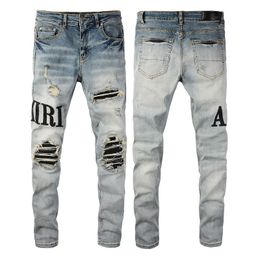 Herenjeans Europa en Amerika High Street High Street Jeans Heren Broken Patch Slim Fit Slim Feet-broek