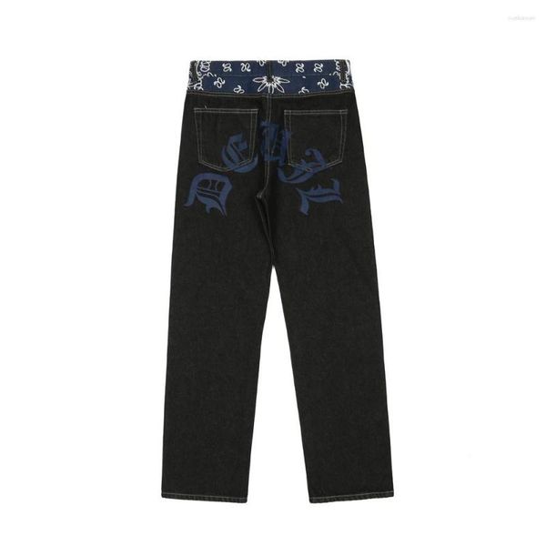 Pantalones vaqueros para hombre Europa y Estados Unidos Y2k Hip-hop Devanagari Pantalones de mezclilla estampados Lavado Suelto Pierna ancha Recto Hombres Mujeres