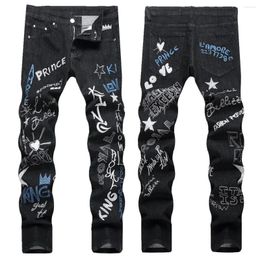 Jeans para hombres Europa Estilo Moda Marca Agujero Hombres Pantalones Flacos Slim Biker Denim Black Stretch Diseño para el marido Tamaño grande 40 7116