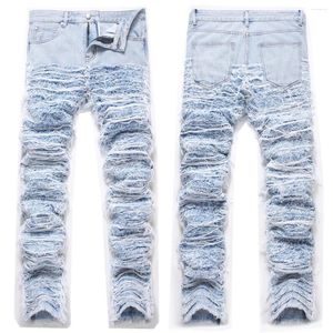 Jeans para hombres Europa Estilo Hombres Pantalones Flacos Slim Biker Denim Blue Stretch Hole Diseño para el marido Tamaño grande 40 42