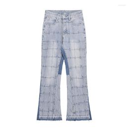 Heren jeans European American High Street gewassen man geplooDed gesplitste denim volledige lengte breedbeen flare broek vier seizoenen