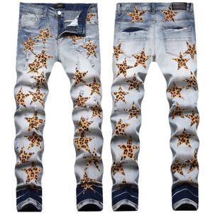 Jeans masculin Europe et American Embryo Tear Mens Am Fashion Brand de mode Célans de motif de léopard Q240509