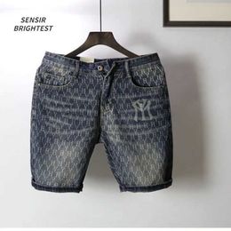 Heren jeans Europese en Amerikaanse modemerk denim shorts heren vijfpunt shorts shorts niet -vervagende geprinte denim shortsl2405