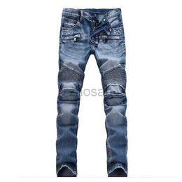 Jeans masculins européen et américain Pold Zipper Motorcycle Snowflake High Quality Plus taille Sales directes Nouveaux hommes Denim D240417