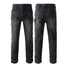 Jeans masculin European et American High Street Heavy Multi-Pocket Deep Pocket large jambe de jambe directe sans printemps