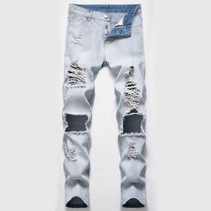 Herenjeans Europese en Amerikaanse High Strt Denim Jeans Persoonlijkheid Big Holes Trendy Old Beggar Classic Rued Hip Hop Trousers Y240507