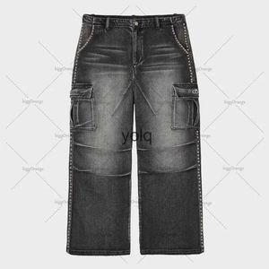 Jeans pour hommes Jeans surdimensionnés à taille haute européenne et américaine pour hommes Y2K lavés High Street Fashion Brand Pantalon droit à jambe largeyolq