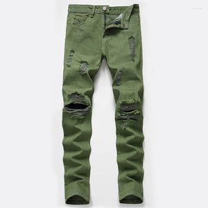 Jeans masculins européen et américain Ripped Denim Personnalité Pantalon vert Pantal