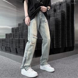 Mannen Jeans Europese En Amerikaanse Stijl Ripped Verontruste Vintage Denim Broek 2023 Mannelijke Toevallige Rechte Broek Mannen Streetwear C233