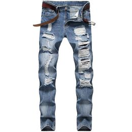Jeans para hombres Estilo europeo y americano Hombres rasgados Agujero recto Pantalones delgados Moda Tamaño grande 5 estilos Denim250Z