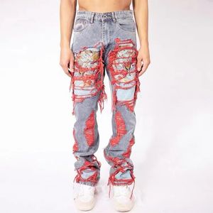 Jeans pour hommes Style européen et américain Vibe Retro High Street Hip-hop Heavy Industry Broderie Pantalon ample pour femme 221130