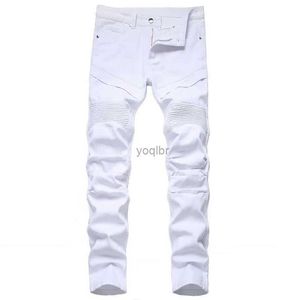 Jeans masculins jeans européens et américain de moto blanc denim jean personnalisé pour hommes à la mode pantalon déchiré plus sizel2404