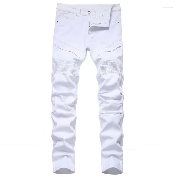 Jeans pour hommes européens et américains blanc moto denim personnalisé mode pantalon trou ruiné plus taille