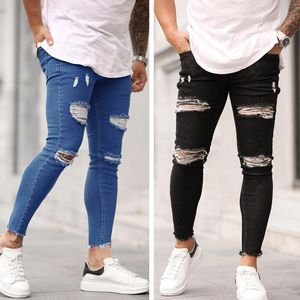 Jeans pour hommes Marque européenne Skinny Men Italy design Slim Fit Stretchy Blue Hole Gymnases Jogger Hip Hop Denim Pants Streetwear 230106