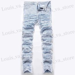 Herenjeans Europese zware industriële mannen gestapelde jeans niet-stretchy rechte broek gerafelde kwast denim bottoms t240419